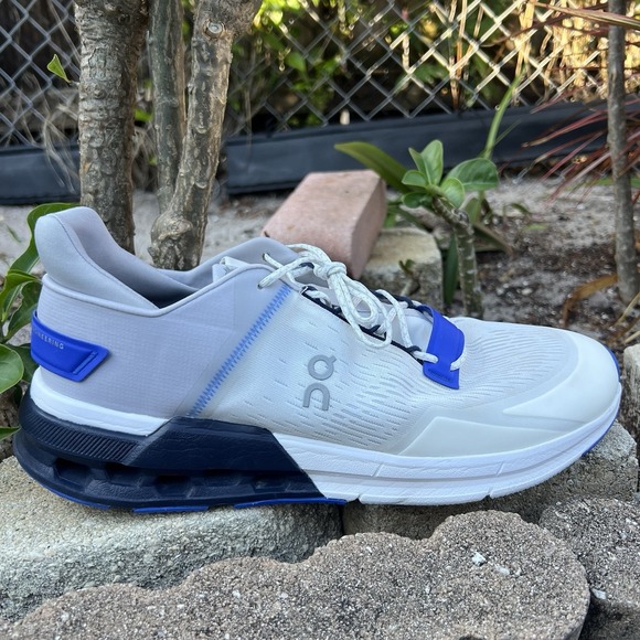On Cloudnova Flux Athleisure Shoes Undyed White Cobalt Mesh Gym - Men's Sz 12
